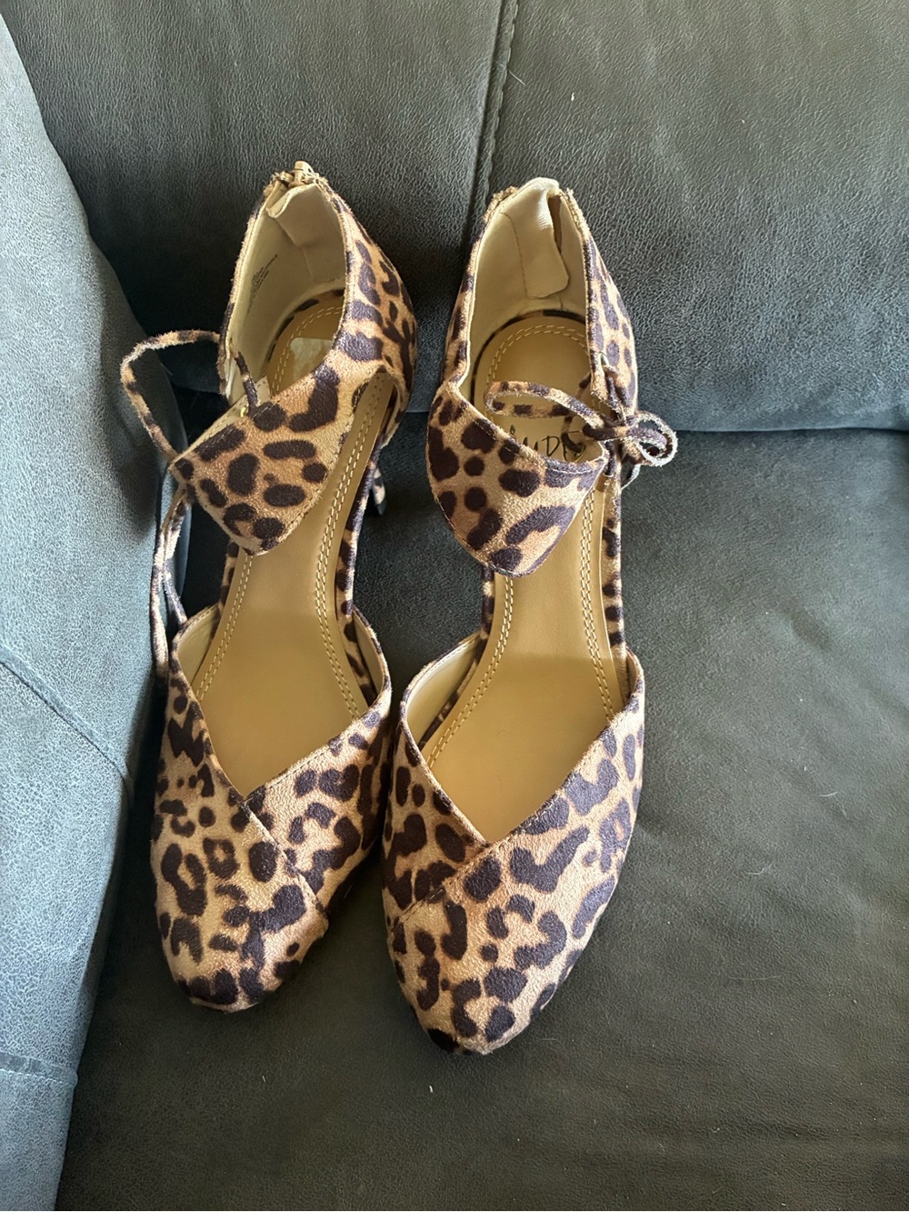 Impo Leopard Print Pointed Toe Heels with Ankle Tie - Brown/Tan